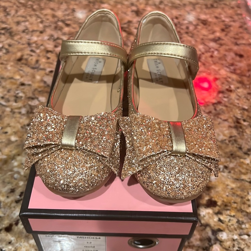 Gold girl dress shoes by Trish Scully